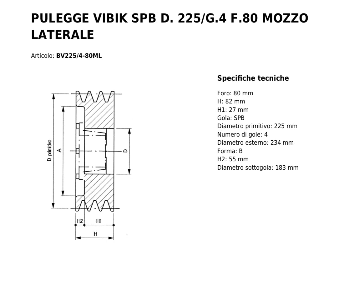PULEGGIA VIBIK SPB D.225/G.4 F.80